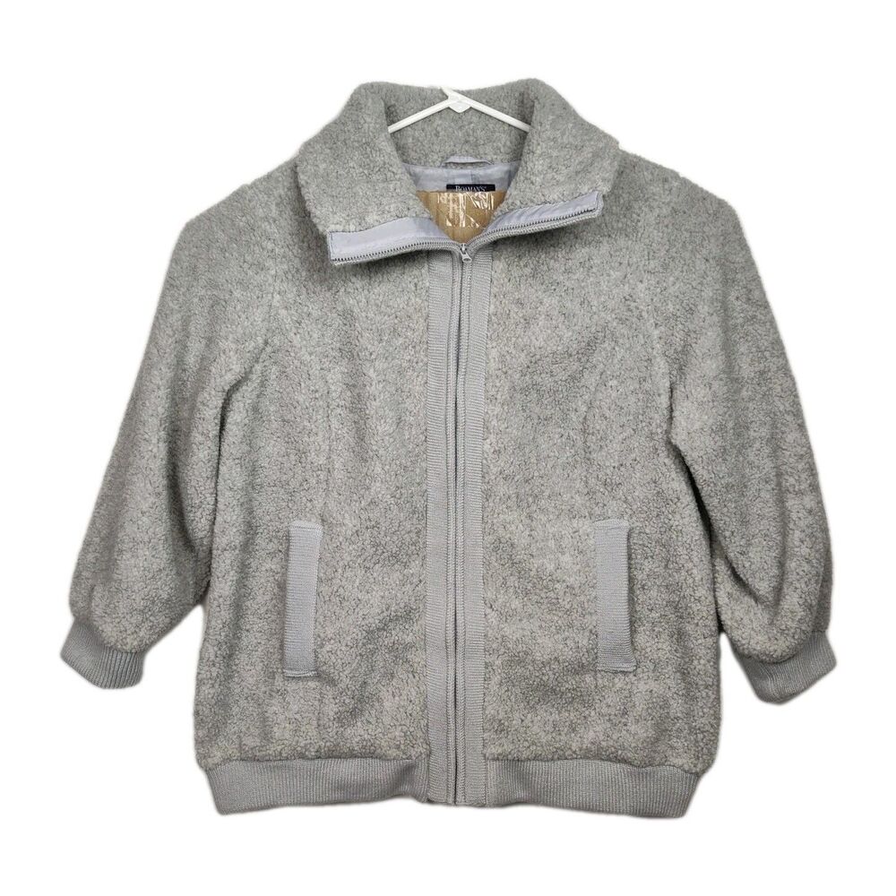 Roaman's Teddy-Bear Jacket‎ Women's 1X 22/24 Gray Full-Zip Pockets Wide Collar